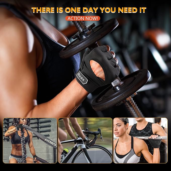 ihuan New Breathable Workout Gloves for Women & Men - No More Sweaty & Full Palm Protection Gym Exercise, Cycling， Fitness, Weightlifting, Pull-ups, Deadlifting, Rowing