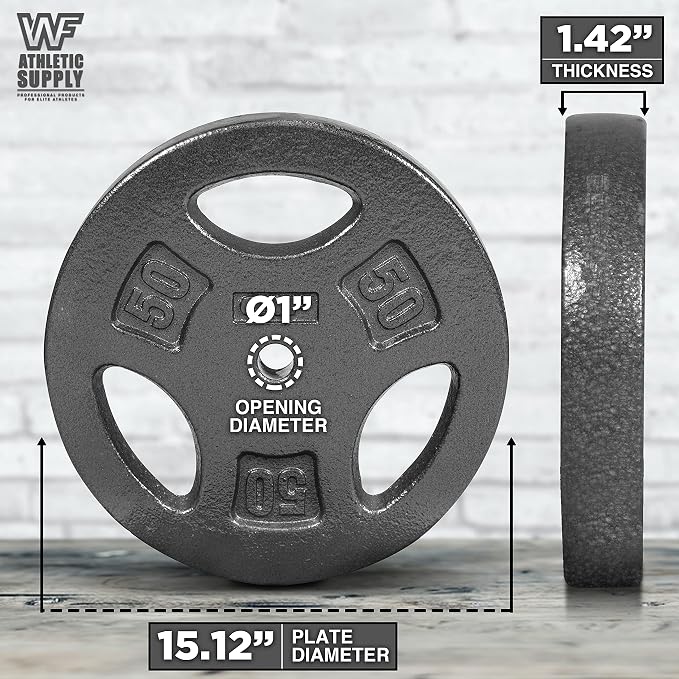 WF Athletic Supply Cast Iron 1-Inch Standard Grip Plate for Strength Training, Muscle Toning, Weight Loss & Crossfit - Multiple Choices Available