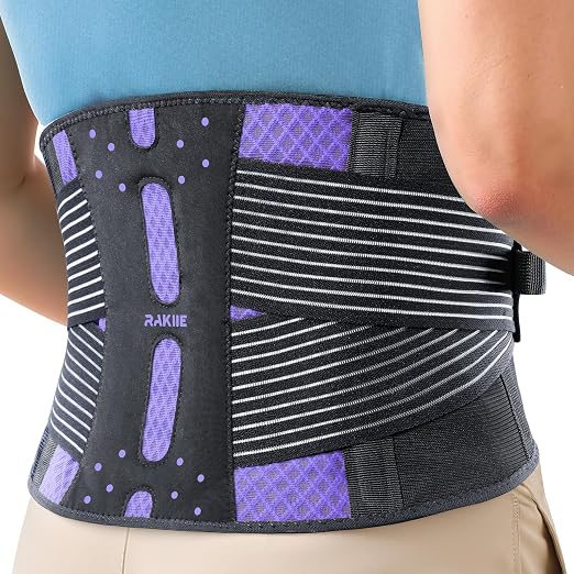 Rakiie Slim Back Brace for Lower Back Pain Relief, Lightweight & Breathable Back Support Brace for Men Women, Ergonomic Light Lumbar Support for Everyday Wear, Purple XL