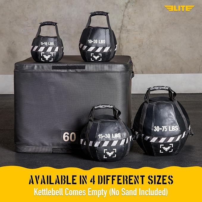 Elite Kettlebell Sandbag - Heavy Duty Sand Weights Bag for Cross Training, Strength Training, Workout, Functional Fitness, Adjustable Weight, Durable Training Equipment for Home & Gym (UN-FILLED)