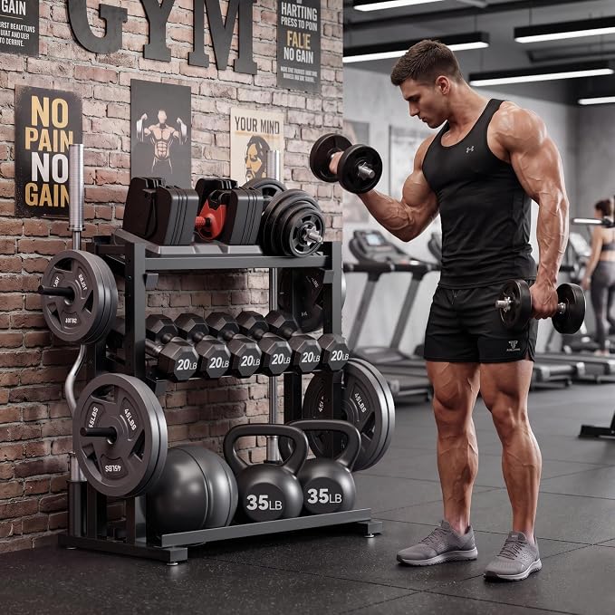 3-Tier Adjustable dumbbell rack | 1200LBS Heavy Duty Weight Storage Rack for Home Garage Gym