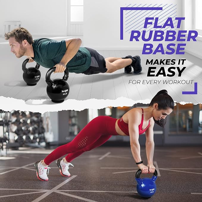 Yes4All Kettlebells Rubber Base, Kettlebell Set for Women, Strength Training Kettlebells Weights (10-65 lbs)