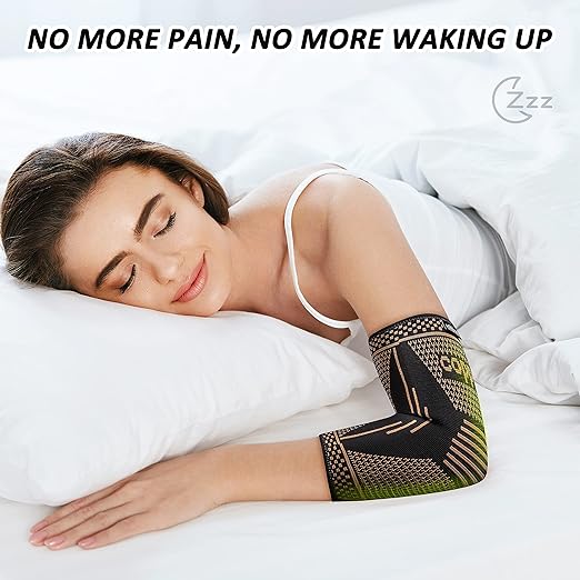 Copper Elbow Brace Compression Sleeves for Pain Relief Men Women, Arm Support Forearm Pads Braces for Tendonitis,Tennis, Golfers, Arthritis, Weight lifting (Black, Small)