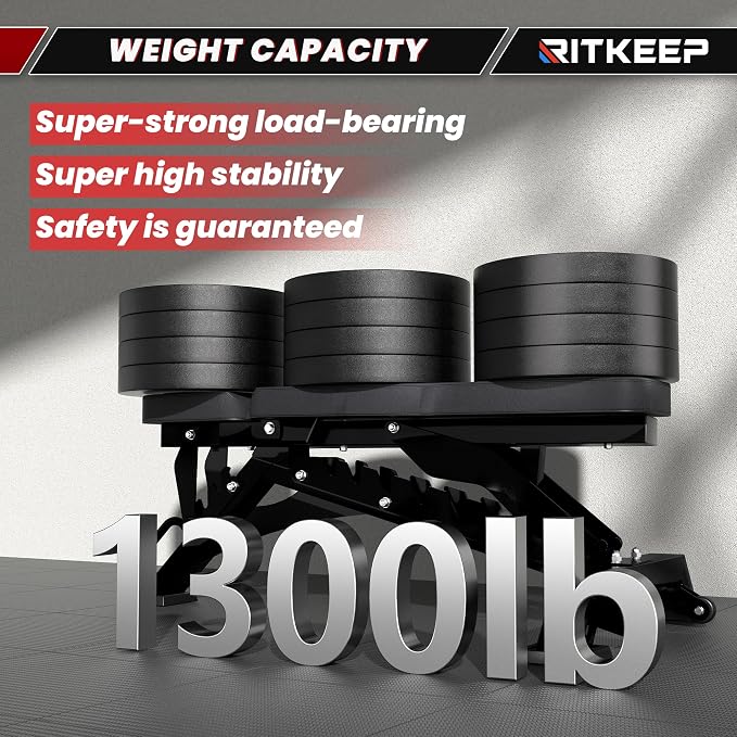 RitKeep Adjustable Weight Bench, 1300LB Capacity for Garage & Home Gym | Weightlifting Workout Bench with 40 Adjustment Positions for Incline, Decline, Bench Press and Full-Body Training -RAB-3000