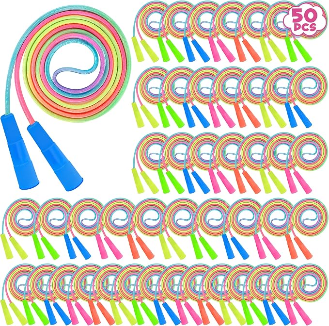 50 Pack Nylon Kids Jump Rope, 7.55FT Lightweight Skipping Ropes for Sports | Smooth Swing Jump Rope, Adjustable Jump Rope, Gradient Nylon Rope, Team Sports, Classroom Reward, Playground Fun