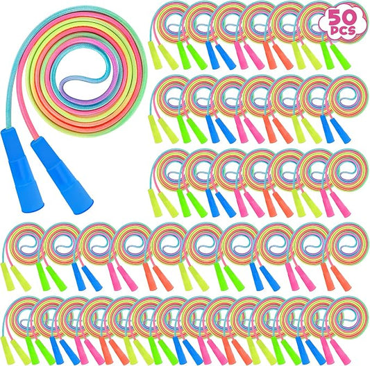 50 Pack Nylon Kids Jump Rope, 7.55FT Lightweight Skipping Ropes for Sports | Smooth Swing Jump Rope, Adjustable Jump Rope, Gradient Nylon Rope, Team Sports, Classroom Reward, Playground Fun