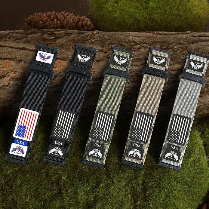 Rugged Nylon- Compatible with Apple Watch Ultra 3/ Ultra 2 Band 49mm Men,Tactical Soft Woven Stars- Stripes Flag Sport Strap for iWatch Bands 46mm 45mm 44mm 42mm Series 11 10 9 8 7 6 5 4 3 2 1 Se