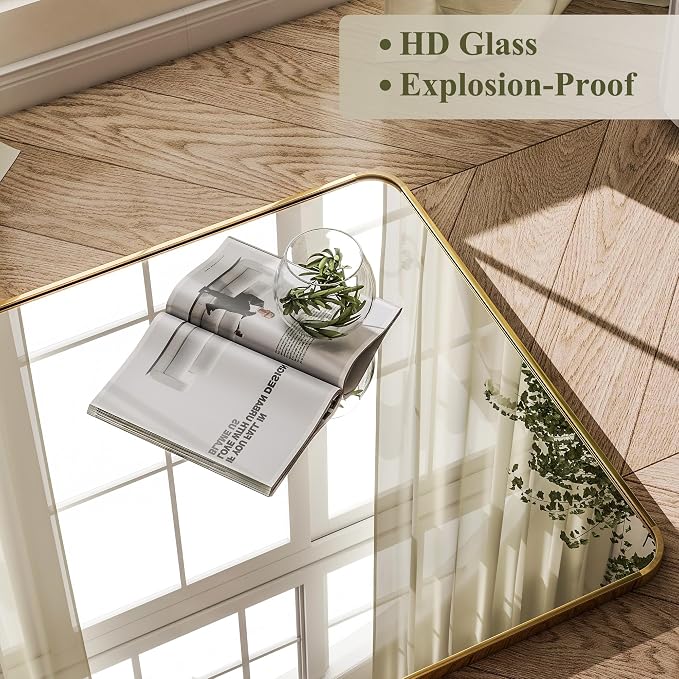 BEAUTYPEAK 76" x 34" Rounded Corner Full Length Mirror with Stand, Gold | Aluminum Alloy Frame with Standing, Leaning, or Wall-Mounted, Ideal for Bedroom, Dressing Room, Entryway, and Living Room