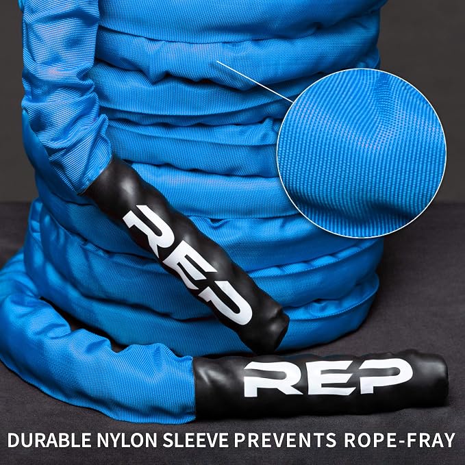 REP Fitness Battle Rope | 30/40/50 Ft Heavy Training Cord for Home Gym, Strength Workout, Cross Fit, Cardio Conditioning, Exercise Equipment with Protective Sleeve & Textured Grip Handles | 3 Colors