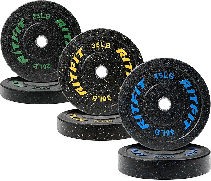 RitFit Bumper Plates, Colored Fleck-Rubber Weight Plates with Steel Insert, 2-inch Olympic Weight Plates for Weight Lifting and Strength Training