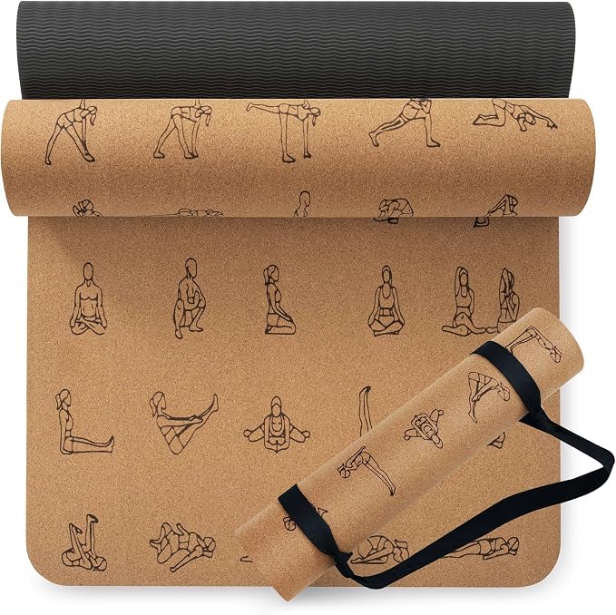 Umineux Cork Yoga Mat 1/4 & 2/5 Inch Thick 72 x 26 in | Thick Cork and TPE Non Slip Yoga Mats for Women Men, Sweat Proof, Sustainable, Great for Hot Yoga & Workouts