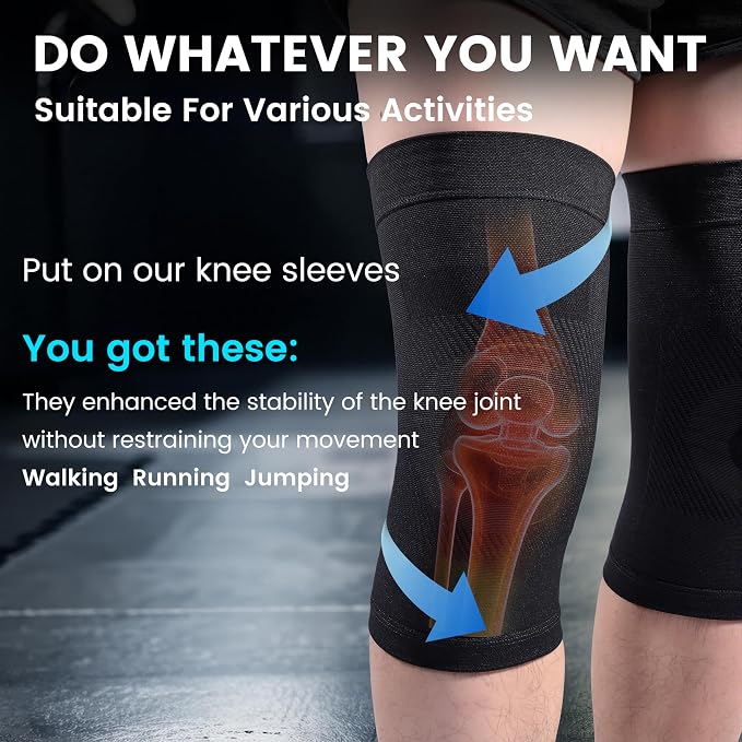 Knee Compression Sleeves, 1 Pair, Can Be Worn Under Pants, 20-30mmHg Strong Support Knee Brace for Unisex, Knee Support for Meniscus Tear, Arthritis, Pain Relief, Injury Recovery, Sports, Daily Wear