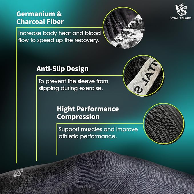 Vital Salveo Germanium & Carbon Recovery Full Leg Sleeve – Compression Leg Sleeve, Long Knee Sleeve for Arthritis, Basketball, Cycling, Football, Dark Grey (1 PC) X-Large