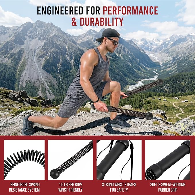 Weighted Ropeless Battle Ropes Home Gym Cordless Heavy Duty Exercise Equipment with Strap Portable Low Impact Cardio Workout Strength HIIT Training Fitness Tool for Arms Core Full Body Father's Day