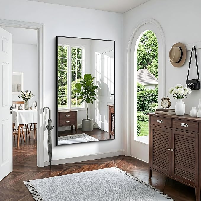 60"x36" Bathroom Mirror for Over Sink, Large Black Rectangle Mirrors for Wall, Black Framed Rectangular Mirror for Living Room Bedroom Bathroom, Hangs Horizontally or Vertically