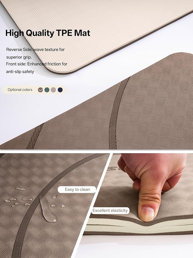 EaseUp Large Yoga Mat 73x35.5x0.4",10mm Thick Non-Slip for Home Workout | Extra thick and wide,TPE material, joint cushioning, easy to clean, wear-resistant, for yoga & Pilates with strap ﻿