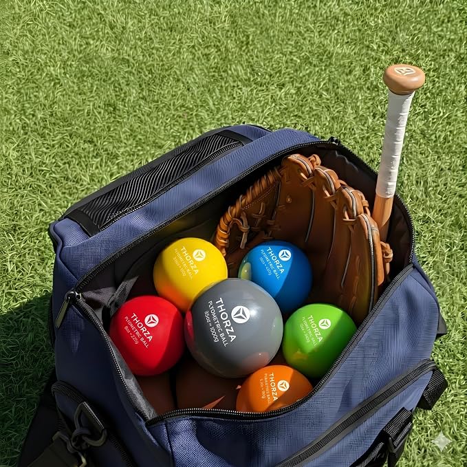 Thorza Weighted Training Balls, Overload & Underload Throwing Set, 6-Pack | Plyometric throwing set for pitching velocity & arm strength, color-coded for baseball training