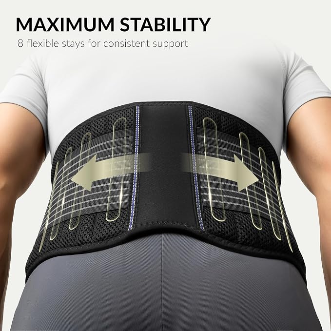 BraceUP Back Brace for Men and Women Lower Back - Breathable Waist Lumbar Support Belt for Sciatica, Herniated Disc, Scoliosis Back Pain Relief, with Dual Adjustable Straps (L/XL 35-43 In)