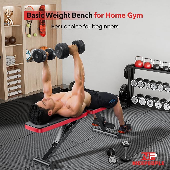 NICEPEOPLE Adjustable Weight Bench for Home Gym, 660LBS Capacity Workout Bench with 8 Backrests for Chest Shoulders Arms, Compact and Foldable Strength Bench for Small Space Apartment Room
