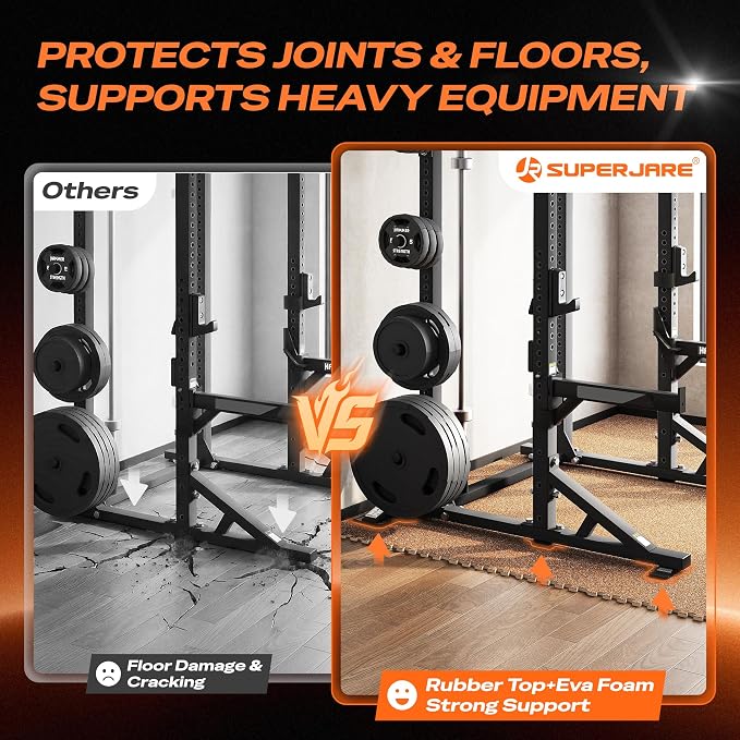 SUPERJARE 0.56'' Thick 36 Pcs 144 Sq Ft Rubber Top Exercise Equipment Mats, High Density EVA Foam Mats with Rubber Top, Interlocking Gym Flooring for Home Gym, Protective Workout Mat, Wood