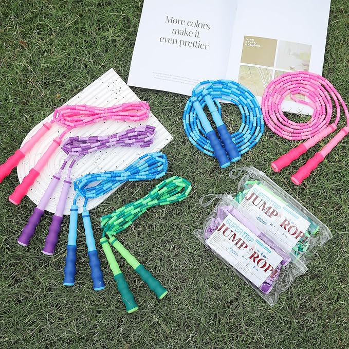 Supertrip Jump Rope Kids-Soft Beaded Skipping Rope Adjustable Tangle-Free Segmented Jumping Rope for Children and Students