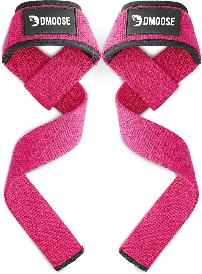 DMoose Fitness Lifting Straps 24" (Pair) - 5mm Padded Durable Wrist Straps for Weightlifting & Powerlifting - Cotton Lifting Strap with Silicone Grip for Men & Women - Deadlift Strap for Gym Workout