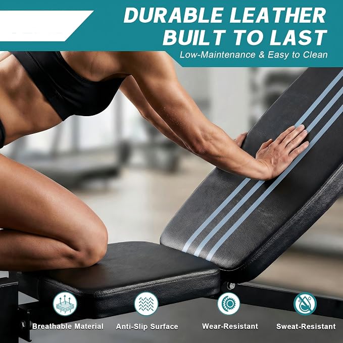DUMOS Adjustable Weight Bench Set with Rack, 650LBS Foldable Bench Press | Easy Assembly Workout Set with Leg Extension Curl, for Indoor Exercise Home Gym