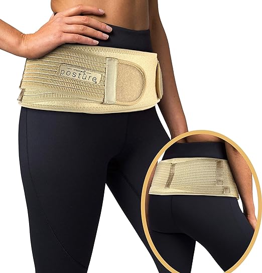 Vriksasana Posture Sacroiliac Hip Belt for Women and Men That Alleviates Sciatic, Pelvic, Lower Back, Leg and Sacral Nerve Pain Caused by Si Joint Dysfunction| Trochanter Brace (Petite, Nude)