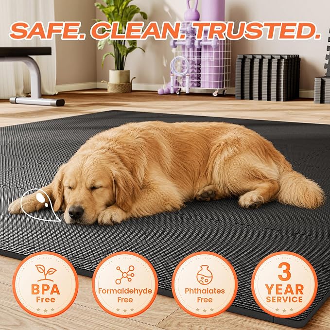 SUPERJARE Gym Floor Mats, EVA Foam Puzzle Exercise Mats, Interlocking Floor Mats, Cushioned Foam Floor Tiles, Gym Flooring Workout Mat for Home Gym, Playroom, Garage, 12.6"x12.6"x0.4"