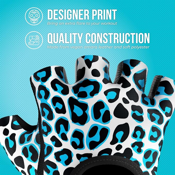 Contraband Pink Label 5297 Womens Design Series Leopard Print Lifting & Rowing Gloves (Pair) - Lightweight Vegan Medium Padded Microfiber Amara Leather w/Griplock Silicone