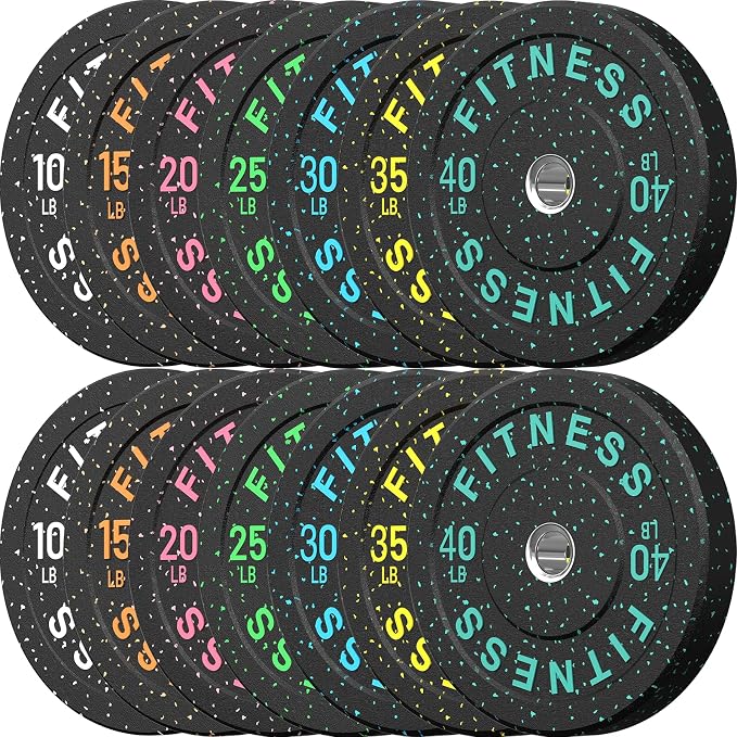 HANDBODE 2-Inch High-Bounce Bumper Plates, Olympic Weight Set, 10-650 lb | Barbell Weight Plates Set for Home Gym, Colored Weights Rubber Strength Training Plate for Weight Lifting