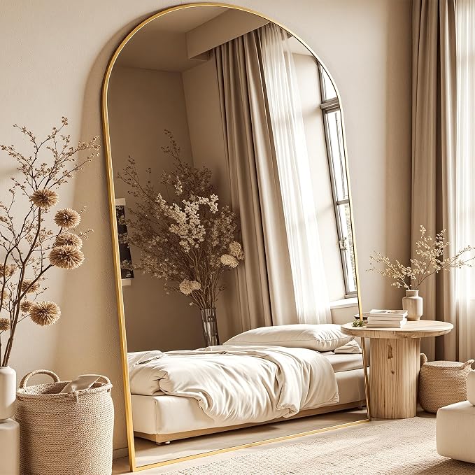Full Length Mirror, 81"x41" Arched Full Body Mirror, Oversized Floor Mirrors, Leaning Free Standing Mirrors, Hanging Mounted Large Mirrors for Bedroom Dressing Room, Cloakroom, Gold