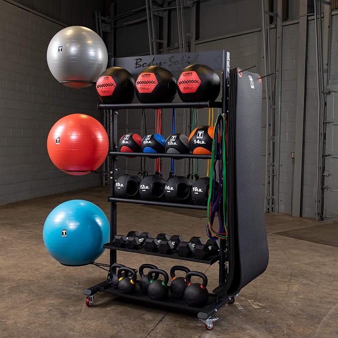 Body-Solid (GAR250) Compact Accessory Vertical Stand Rack for Organizing Medicine Balls, Slam Balls, Stability Balls, Kettlebells, Dumbbells, Jump Ropes, Foam Rollers, Yoga Mats and more