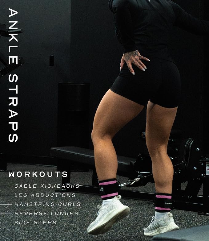 Gymreapers Ankle Straps For Cable Machine Kickbacks, Glute Workouts, Lower Body Exercises - Adjustable Leg Straps with Neoprene Padding