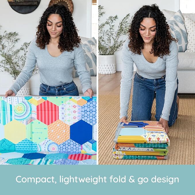 Infantino Foldable Foam Play Mat Reversible 57x57 in, Multicolor | Reversible design with two sides to play, Lightweight & portable, Water-resistant & wipeable, Folds flat for easy storage
