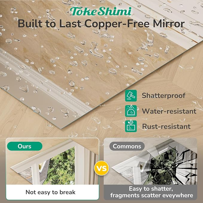 20x30 Frameless Bathroom Mirror, Vanity Bathroom Mirror for Wall Shatterproof Modern Rectangle Mirrors for Bedroom, Living Room, Entryway, Home Gym, Entryway