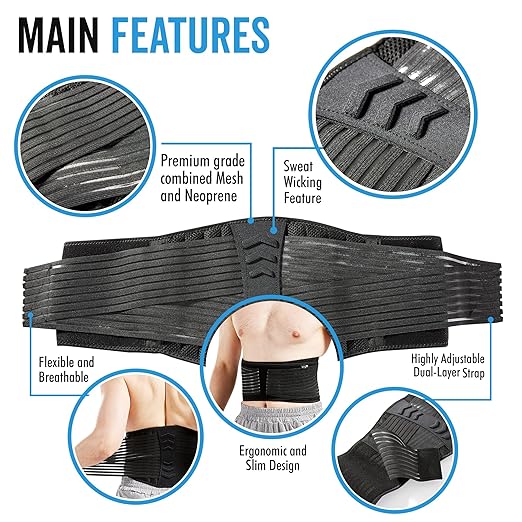 Bodyprox Lumbar Support Back Brace for Men and Women (Regular 28" - 50")