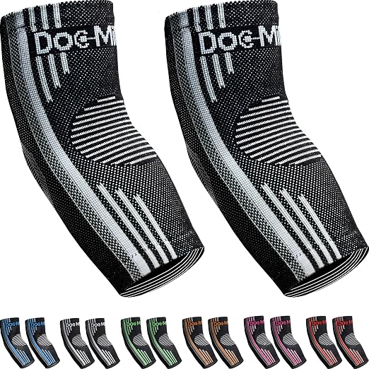 Doc Miller Elbow Compression Sleeves for Tendonitis, Women & Men, 1 Pair | Compression support, Arm Brace, Tennis Injuries, Bursitis Relief, Tendon Care, Active Use, Sports & Recovery