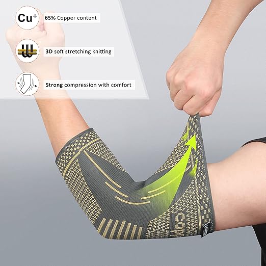 Copper Elbow Brace Compression Sleeves for Pain Relief Men Women, Arm Support Forearm Pads Braces for Tendonitis, Tennis, Golfers, Arthritis, Weight lifting (Small, Gray)