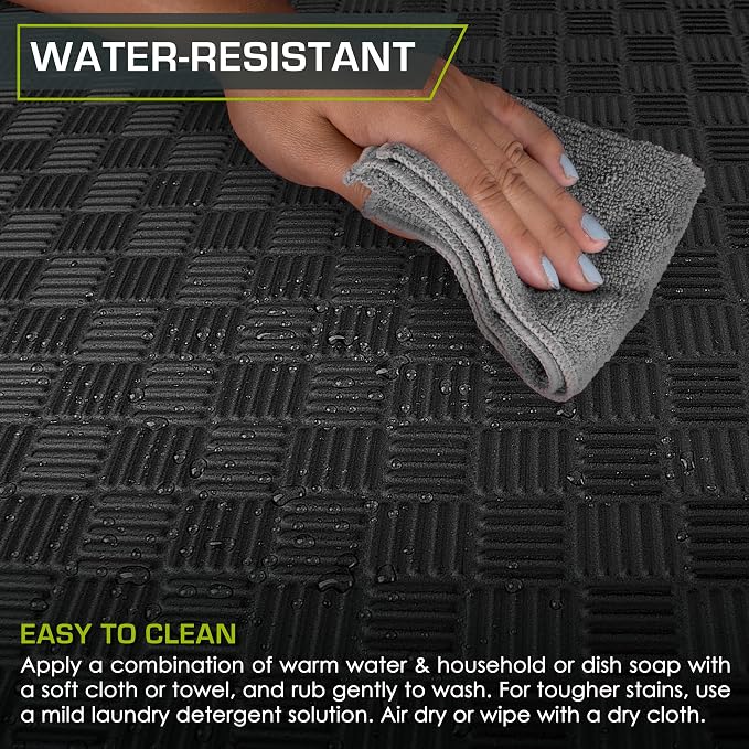 ProsourceFit Exercise Puzzle Mat ½-inch, Checkered EVA Foam Floor Tiles w/Non-Slip Texture, Interlocking Design for Adjustable Gym Surfaces, Shock Absorbing, Black, 24 Sq Ft - 6 Tiles