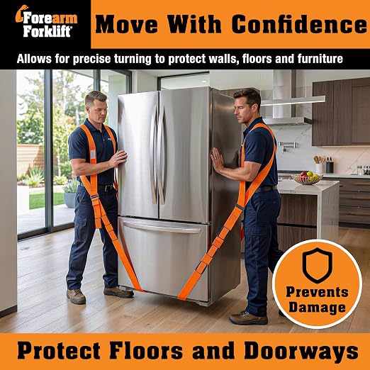 Forearm Forklift Shoulder Harness – Standard - Lift and Move Furniture, appliances, Supports up to 800 lb. Moving Harness Set, 2 Harnesses and 2 Center Straps that are ea 9’4” Long, 1 Pack, Orange