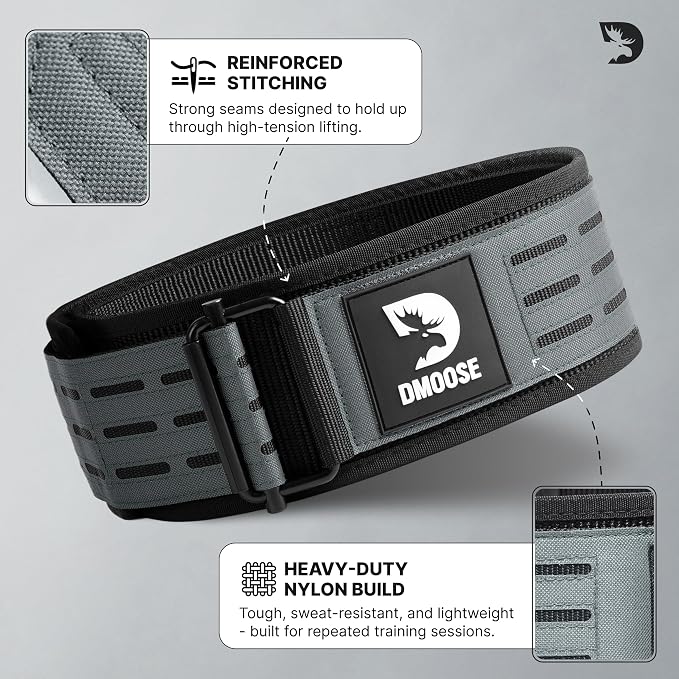 DMoose Fitness Auto Locking Weight Lifting Belt for Men & Women - 4" Nylon Squat & Deadlift Belt with Quick-Release Buckle - Gym Workout Belts for Lumbar Back Support for Weightlifting & Powerlifting