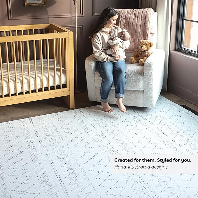 Little Landings Baby Play Mat for Floor - Boho (8x8ft) - Premium EVA Foam Play Mat for Babies & Toddlers (Ages 0-5+) - Non-Toxic Playmat for Tummy Time, Crawling & Playroom - Stylish & Comfortable