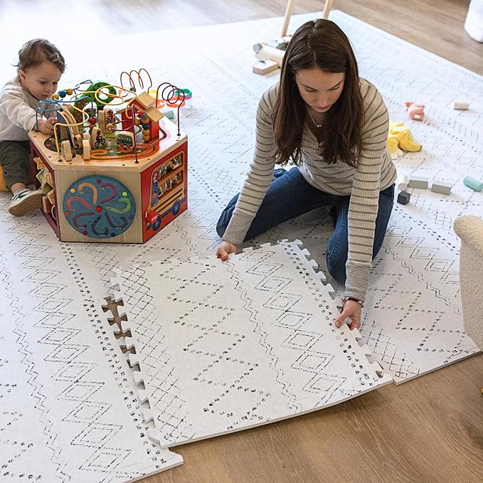 Little Landings Baby Play Mat for Floor - Boho (8x8ft) - Premium EVA Foam Play Mat for Babies & Toddlers (Ages 0-5+) - Non-Toxic Playmat for Tummy Time, Crawling & Playroom - Stylish & Comfortable