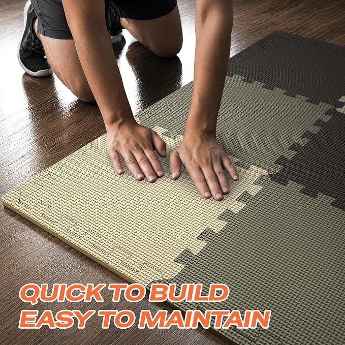 SUPERJARE Gym Floor Mats, EVA Foam Puzzle Exercise Mats, Interlocking Floor Mats, Cushioned Foam Floor Tiles, Gym Flooring Workout Mat for Home Gym, Playroom, Garage, 12.6"x12.6"x0.4"