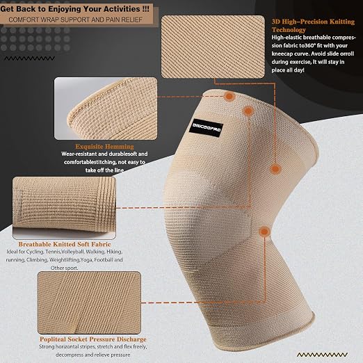 Knee Brace for Pain Relief - Knee Compression Sleeves for Men and Women, Knee Support Leg Brace for Meniscus Tear, Running, Weightlifting, Workout, ACL, Arthritis, Joint Pain Relief(Nude,XL)