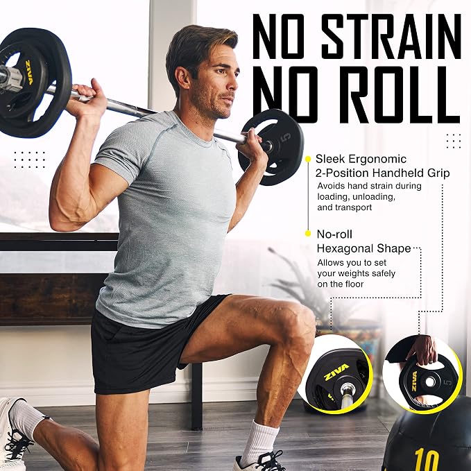 ZIVA 35lb Studio Barbell Weight Set – Adjustable Home Gym Kit with Standard Rubber Urethane Plates, 5' Chrome Bar (1.18" diam) & Collars | Extra Plates Not Included