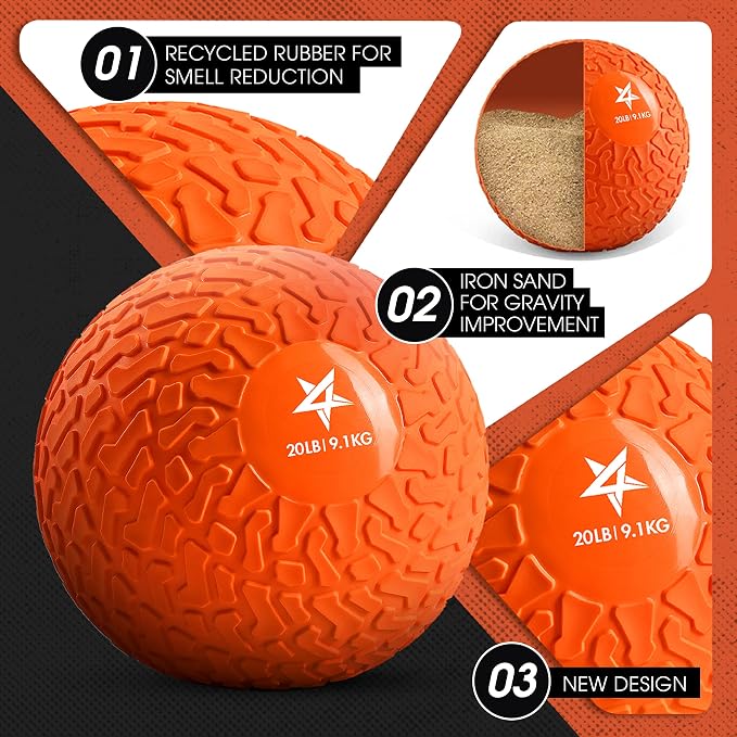Yes4All Upgraded Fitness Slam Medicine Ball 20lbs for Exercise, Strength, Power Workout | Weighted Ball | Orange Beast