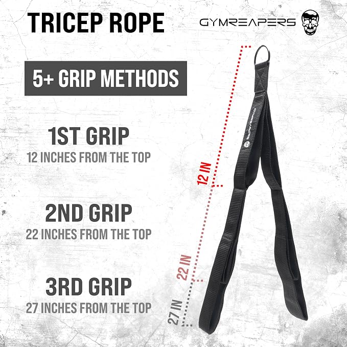 Gymreapers Tricep Rope Cable Attachment - Multi-Workout Tricep Pull Down Cable Attachment - Perfect Gym Cable attachments (3 Lengths Built in One)
