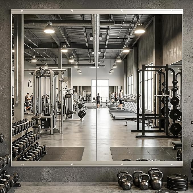 Home Gym Mirror, 48" x 25" - 2PCS, Large Full Length Mirror Wall Mounted for Yoga, Frameless Tempered Glass Wall for Home Gym, Dance Studio, Living Room, Bathroom